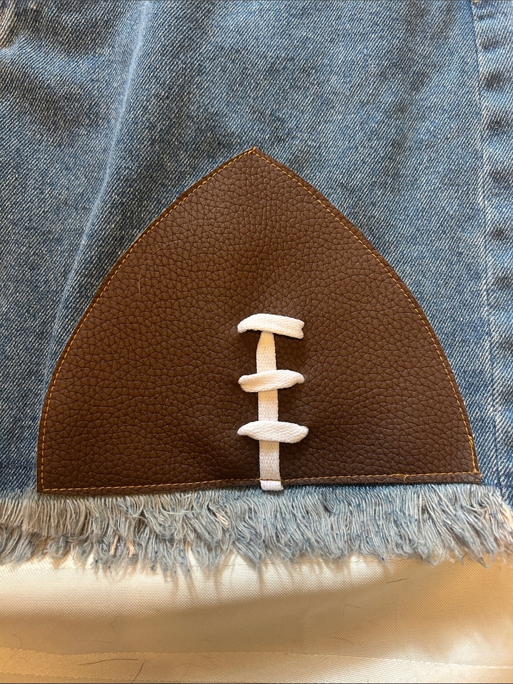 Woman’s Denim Mini Skirt with Brown Football 🏈 Patch - Picture 6 of 10